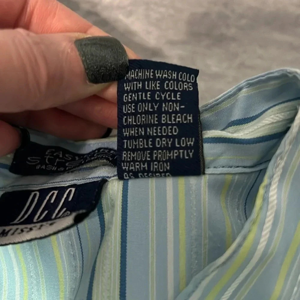 DCC Missy Green, Blue, Sage and White Striped Button Down 3/4 Sleeve Blouse - Picture 10 of 10